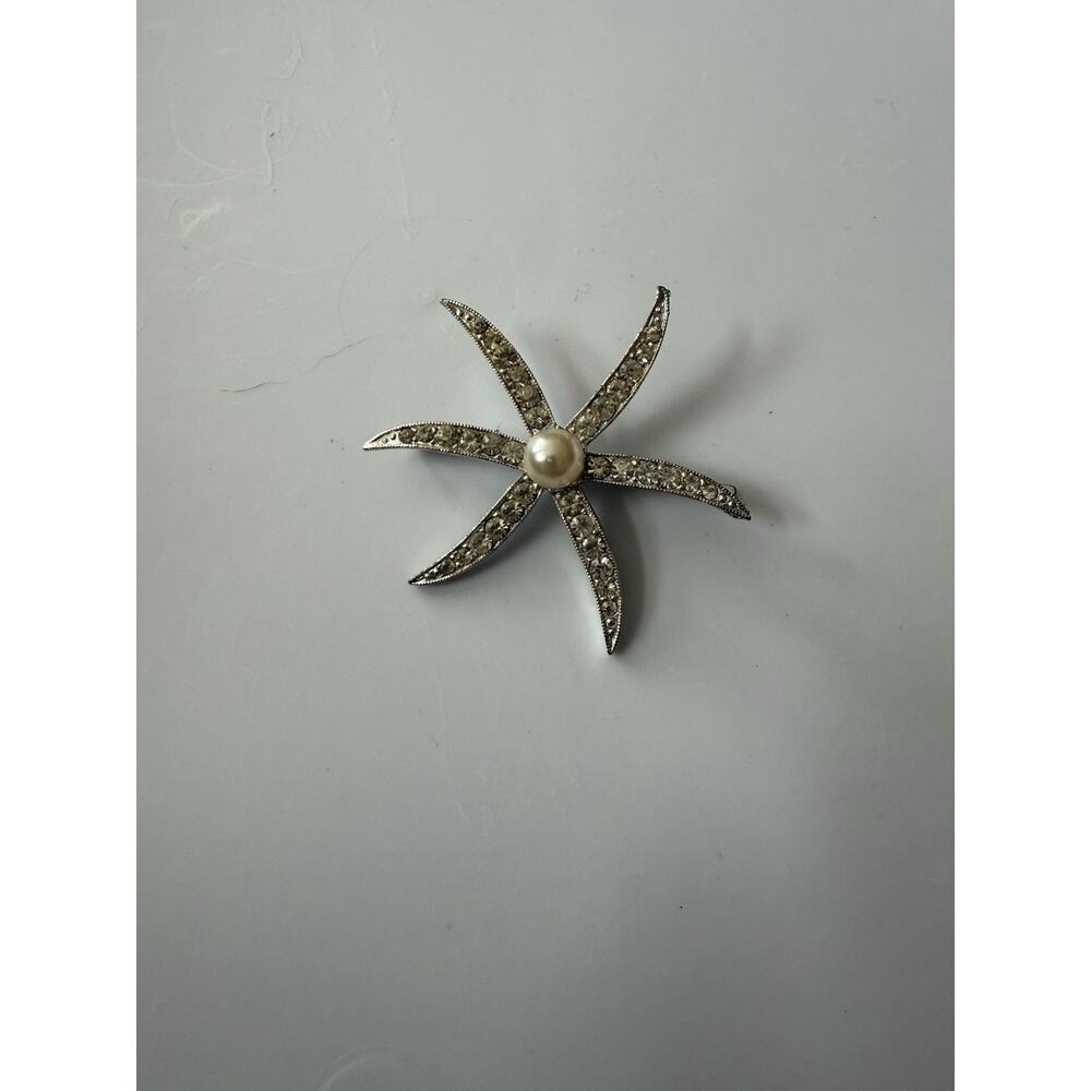 VTG Silver Starfish Pearl Star Clip Pin Brooch Hairpin